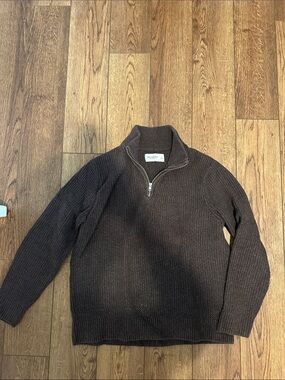 Abercrombie & Fitch Men's soft AF Brown Ribbed Half-Zip Sweater